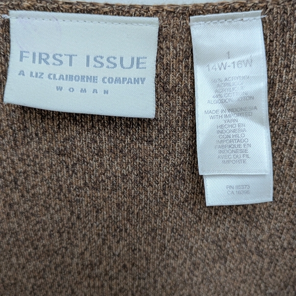 First Issue Liz Claiborne Button Down Striped Sleeve Open Front Cardigan 14 - Picture 5 of 5